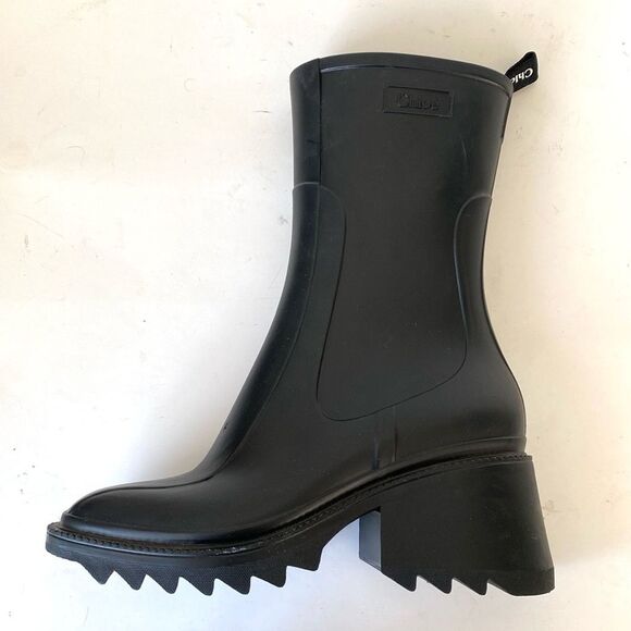 Chloé Black Rubbers Rain Boots EU 40 US 9 Urban Edgy Chunky Goth Grunge Runway - Picture 6 of 16